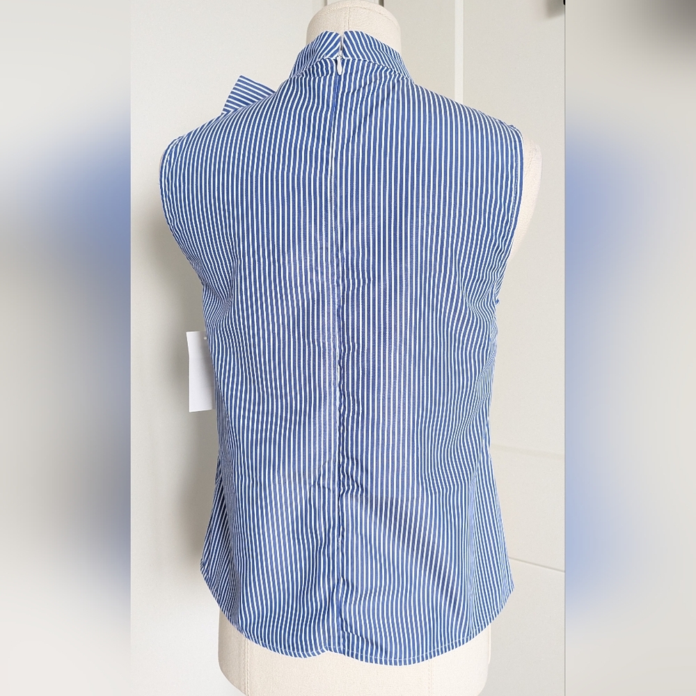 NWT Lili Sidonio Molly Bracken Bow Pinstripe Blue White Sleeveless Blouse Top XS - Picture 5 of 10